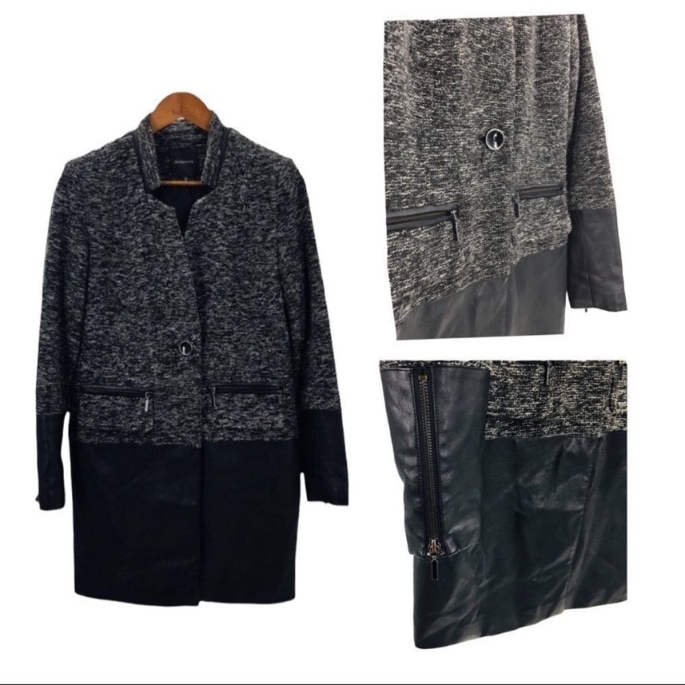 Dynamite Mid Length Black and Grey Tweed with Faux Leather Jacket size Small